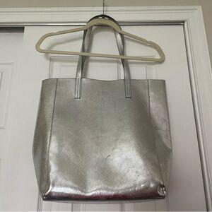 Silver Faux Leather Tote Bag
